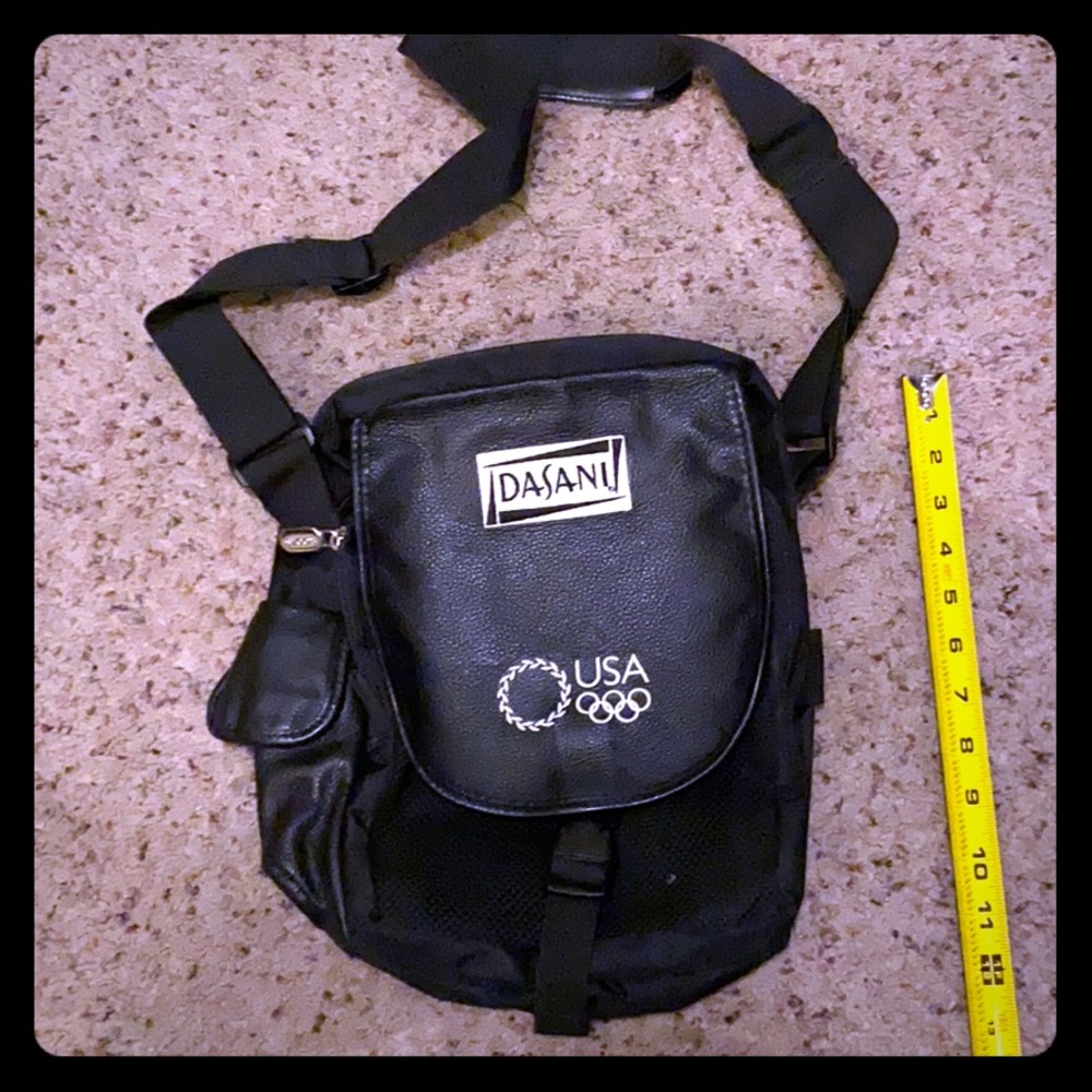 🇺🇸VINTAGE LEATHER OLYMPICS BLACK MESSENGER SHOULDER BAG!!! GO USA!!!